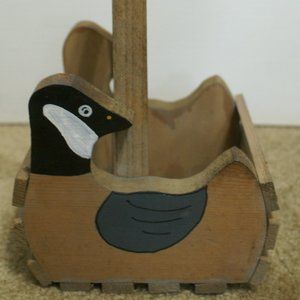 Vintage Sawmill Critters Hand Crafted Wooden Basket Canadian Goose Handle Wood